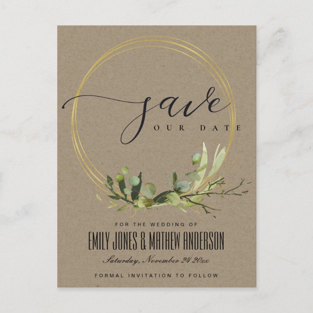 KRAFT GRÖNA BLAD FÄRGVATTEN KONST Spara datumet Meddelande Vykort (Framsida)