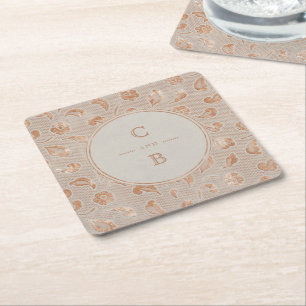Kraft guld Snöre rustic landsbyggsbröllop monogram Underlägg Papper Kvadrat