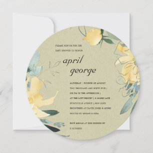 KRAFT GULT GRÖNT BLOMMIGT BABY SHOWER INBJUDAN
