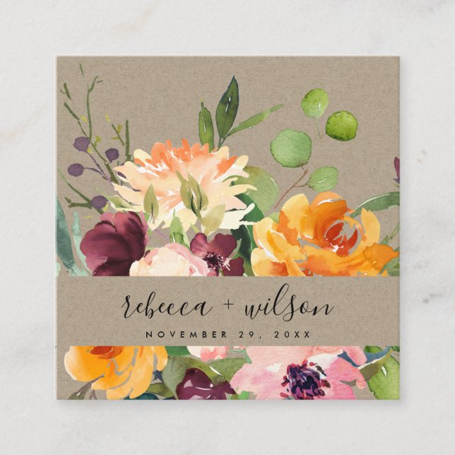 KRAFT GULT ORANGE FLORA BUNCH BRÖLLOP WEBSITE FYRKANTIGT VISITKORT (Framsida)