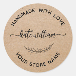 Kraft Handgjord med kärlek lagerblad Produktetiket Runt Klistermärke
