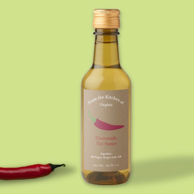 Kraft Hett Sauce Label Sticker - Chili Pepper Vinetikett (Rustic Hot Sauce Label Sticker - Red Pepper)