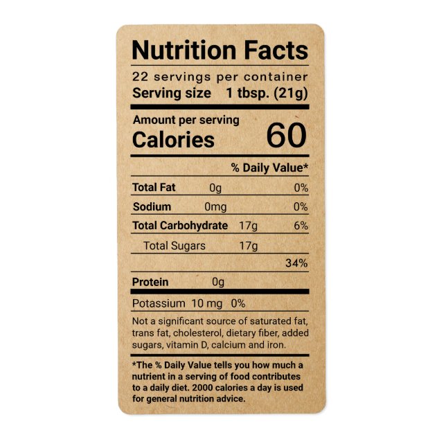 Kraft Honung Nutrition Facts Shipping Label Fraktsedel (Framsidan)