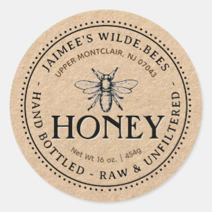 Kraft Honungsetikett med Honeybee och Doften Gräns Runt Klistermärke