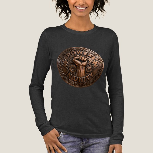 Kraft i enhet Brons näve emblem långärmad t-shirt (Framsida)