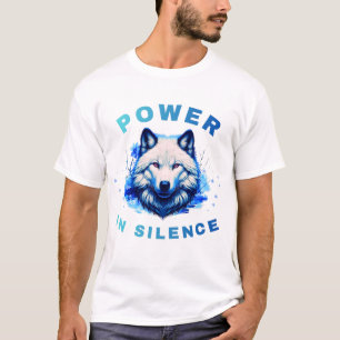 Kraft i Tystnad Varg Blå Konst Design T Shirt