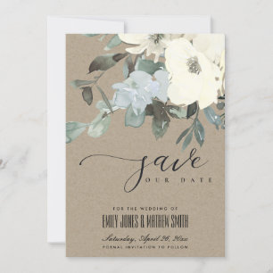 KRAFT IVORY WHITE AQUA BLOMMIGT WATERCOLOR BUNCH SPARA DATUMET