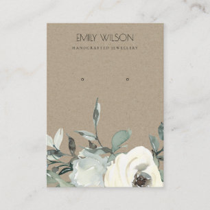 KRAFT IVORY WHITE BLOMMIGT BUNCH EARRING VISNING VISITKORT