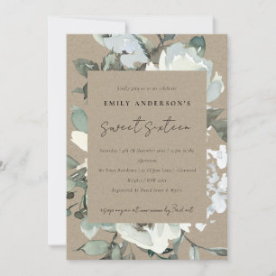 KRAFT IVORY WHITE BLOMMIGT BUNCH SWEET 16 BIRTHDAY INBJUDNINGAR