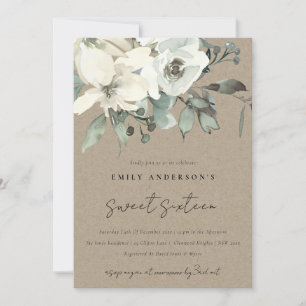 KRAFT IVORY WHITE BLOMMIGT BUNCH SWEET 16 BIRTHDAY INBJUDNINGAR