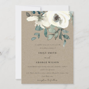 KRAFT IVORY WHITE BLOMMIGT WATERCOLOR BUNCH BRÖLLO INBJUDNINGAR