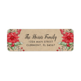 Kraft jul Poinsettia Holly Berry Label Returadress Etikett