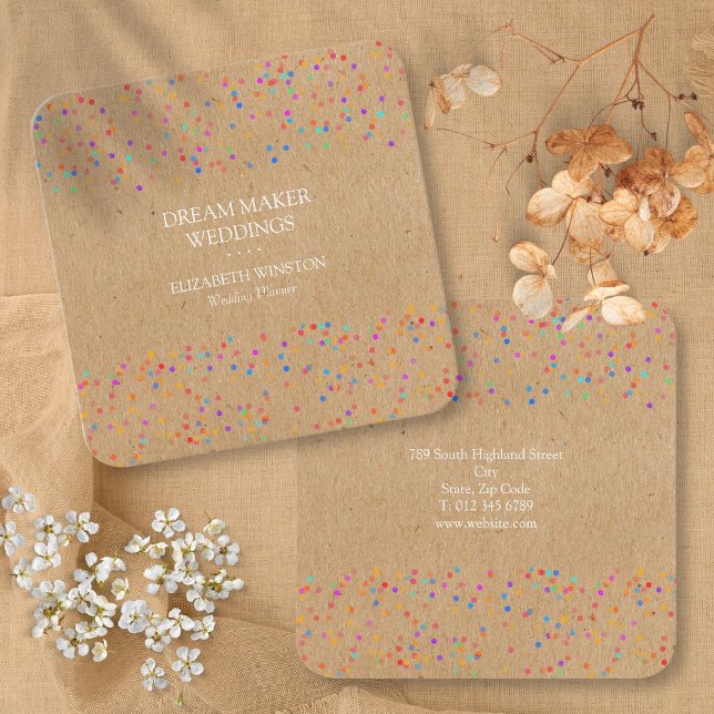 Kraft Konfetti Fyrkantigt Visitkort (Kraft Confetti Square Business Card)