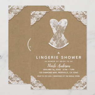 Kraft Lace & Pärlor Bröllop Underkläder Bridal Sho Inbjudningar
