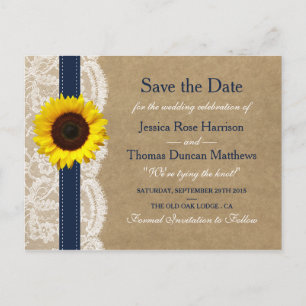 Kraft, Lace & Sunflower Collection - Marinblå Meddelande Vykort