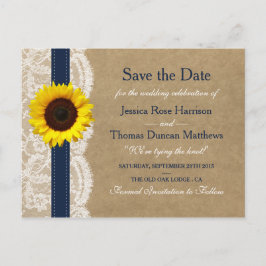 Kraft, Lace & Sunflower Collection - Marinblå Meddelande Vykort
