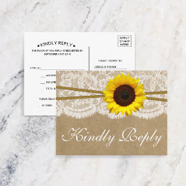 Kraft, & Lace Sunflower Collection RSVP Inbjudan Vykort