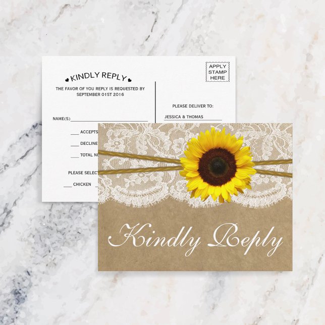 Kraft, & Lace Sunflower Collection RSVP Inbjudan Vykort (Skapare uppladdad)