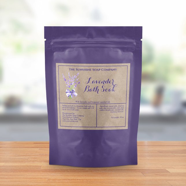 Kraft Lavender Watersecure Bath Soak Pouch-etikett (Skapare uppladdad)