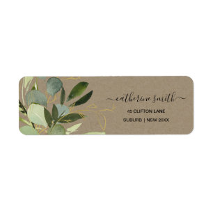 KRAFT LEAFY GRÖNT GULD FOLIAGE WATERCOLOR ADRESS RETURADRESS ETIKETT