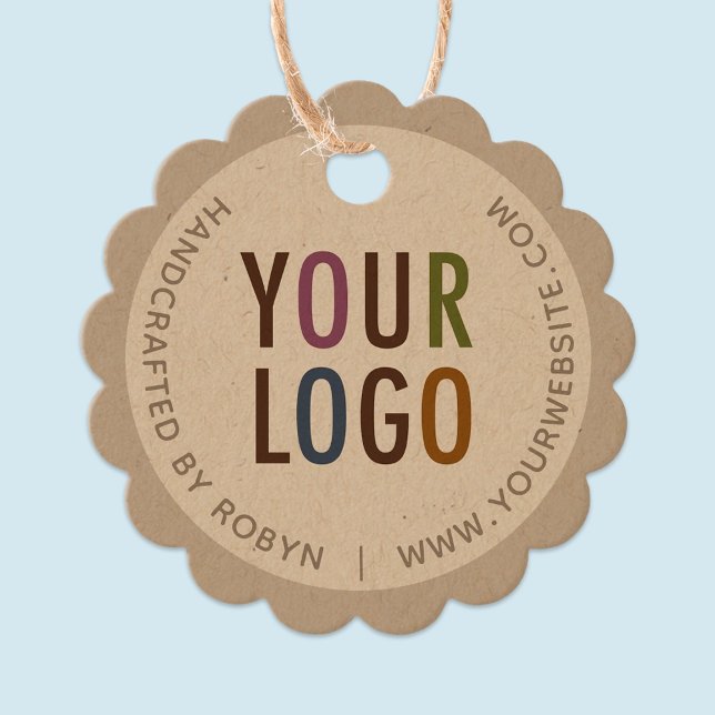 Kraft Logotyp hängda Märkre med styrrund uppringd Gåvor Etiketter (MISOOK Round Scalloped Hang Tag with Logo)