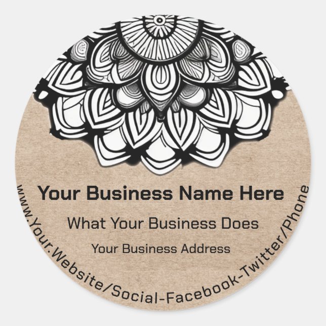 Kraft Mandala Runt Klistermärke (Framsida)