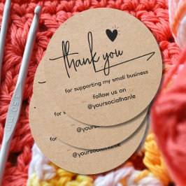 kraft Minimalist Custom heart thank you Business Runt Klistermärke