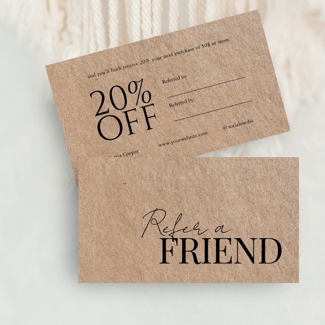 Kraft-minimalistisk typografi Hänvisa en vän Rabattkort (Kraft Minimalist Typography Refer a Friend Referral Card)