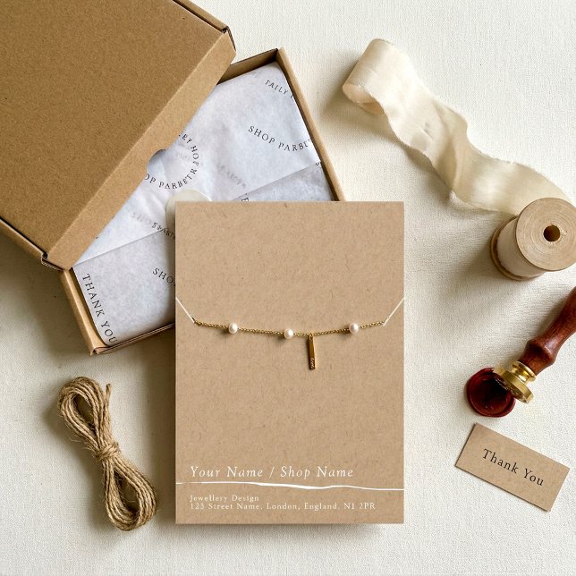Kraft minimum necklace eller bracelet visning card visitkort (Kraft minimal necklace or bracelet display card.)