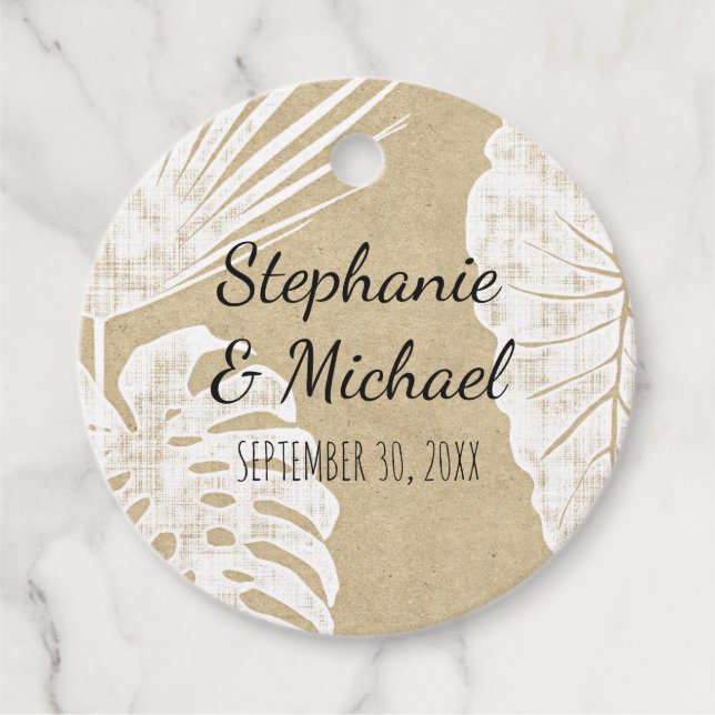 Kraft Modern Beach Simple Jungle Löv Bröllop Gåvor Etiketter (Framsida)