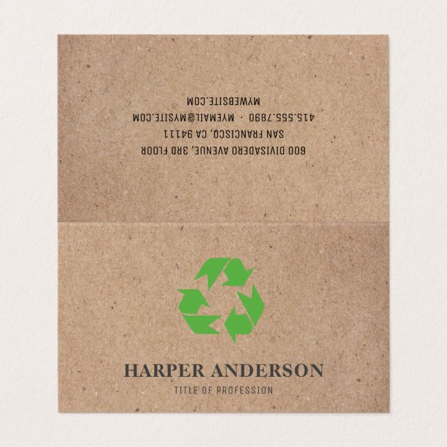 Kraft Modern Grönt Eco Recycling Professionell Visitkort (Utsida ovikt)