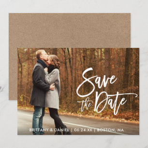 Kraft Modern Push Script Photo Save Date Card Inbjudningar