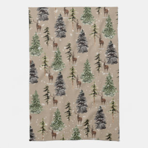 Kraft Natural Winter Woodland Snowy Spruce & Stag Kökshandduk