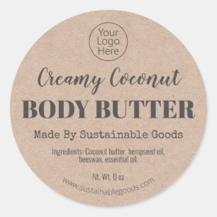 Kraft Organic Handmade Body Butter Logotyp Labels Runt Klistermärke