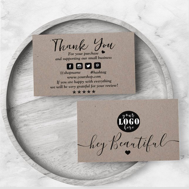 Kraft Papper Anpassningsbar Logotyp Tack Earthy Visitkort (Skapare uppladdad)