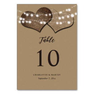 Kraft Papper Burlap Hearts Rustic Landsbyggsbröllo Bordsnummer