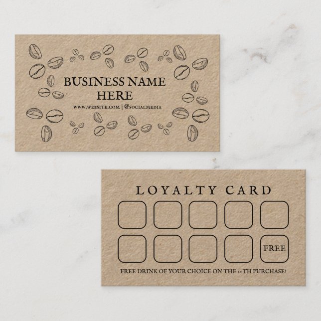 Kraft Papper Coffee Beans Café Coffee Shop Lojalitetskort (Fram/baksida)