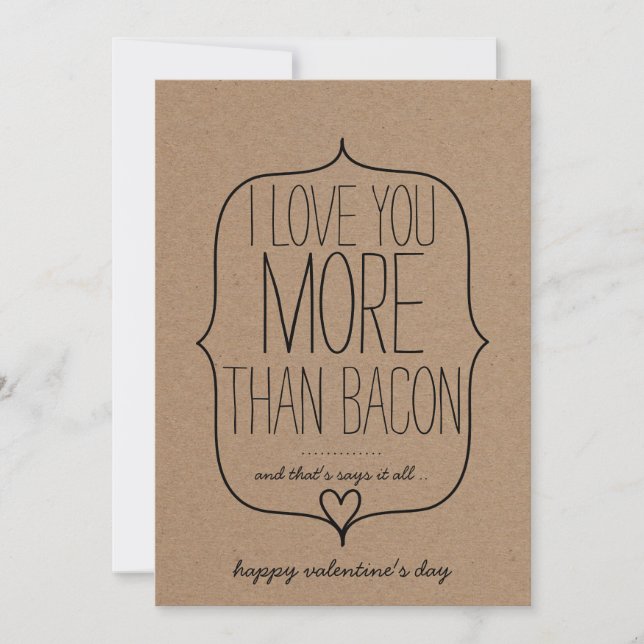 Kraft Papper Cute Heart Funny Bacon Valentines day Julkort (Framsida)