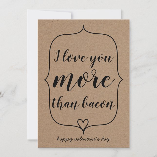 Kraft Papper Cute Heart Funny Bacon Valentines day Julkort (Framsida)