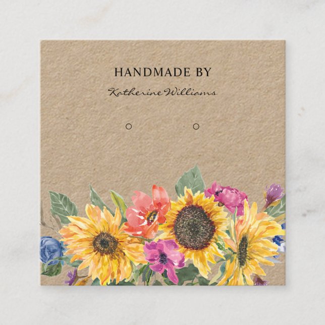 Kraft Papper Earring Visning | Solros Blommigt Fyrkantigt Visitkort (Framsida)