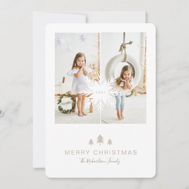 Kraft Papper Julgran & Snowflake 2 Photo Julkort (Framsida)