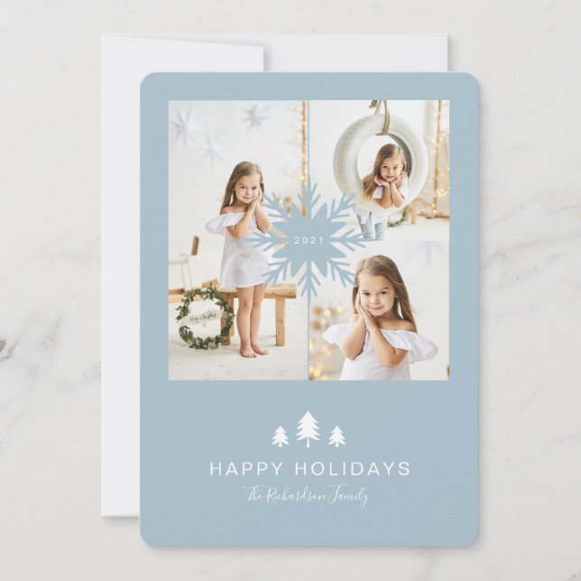Kraft Papper Julgran & Snowflake 3 Photo Julkort (Framsida)