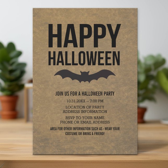 Kraft Papper look Happy halloween Rustic Fladdermu Inbjudningar (Custom Invitation with Download Option)
