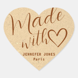 Kraft Papper Made with Kärlek Heart Calligraphy Be Hjärtformat Klistermärke