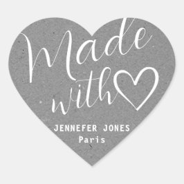 Kraft Papper Made with Kärlek Heart Calligraphy Gr Hjärtformat Klistermärke