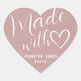 Kraft Papper Made with Kärlek Heart Calligraphy Li Hjärtformat Klistermärke