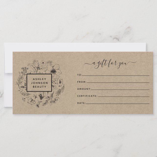 Kraft Papper Modern Botanical Gift Certificate (Framsida)