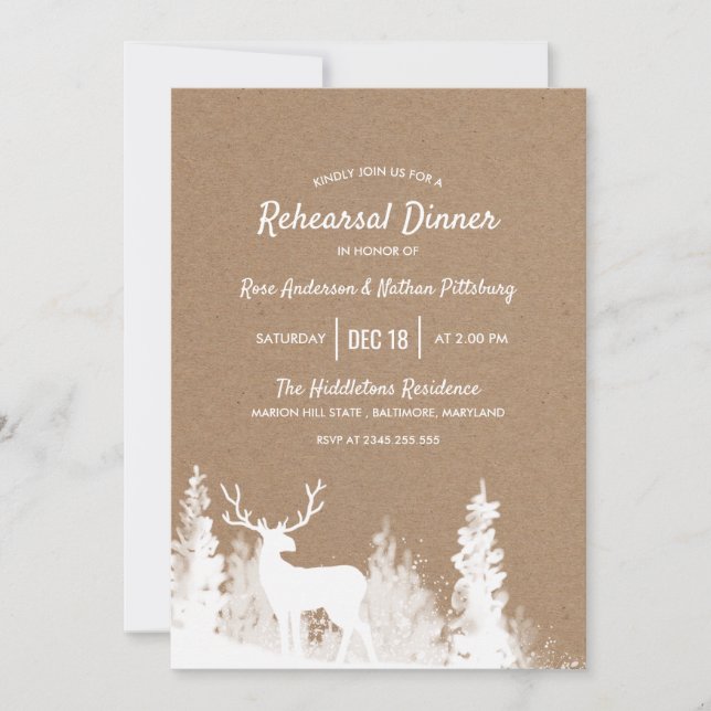 Kraft Papper Reindeer jul Rehearsal Dinner Inbjudningar (Framsida)