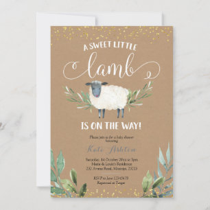 Kraft Papper Sweet Little Lamb Greenery Baby Showe Inbjudningar