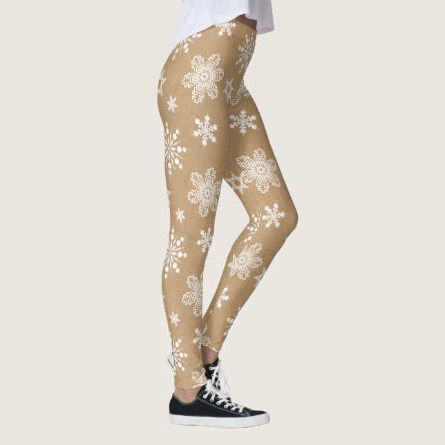 Kraft Papper White Snöflingor Mönster ID589 Leggings (Höger)